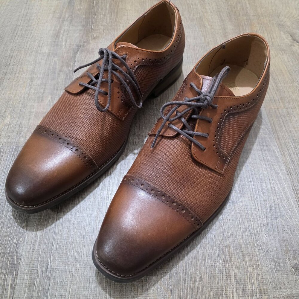 La Milano Johnson Tan Leather Cap Toe Dress Shoes Men’s Size 10EEE Oxford Lace